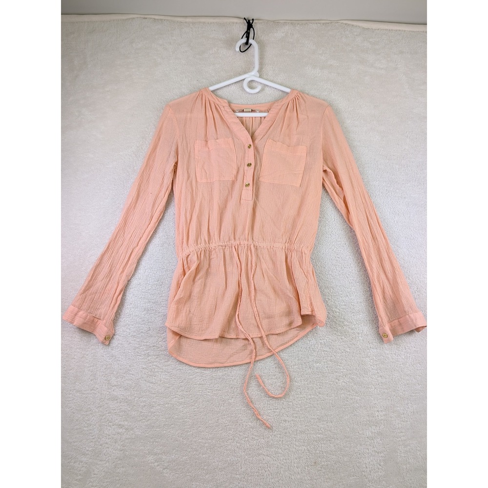 Michael Michael Kors Peach Gauze Drawstring Waist Peplum Blouse XS C1728